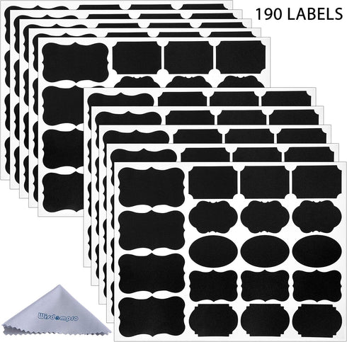 Wisdompro Chalkboard Labels - 190 Pcs Waterproof, Reusable & Removable Stickers for Storage Bins and Containers
