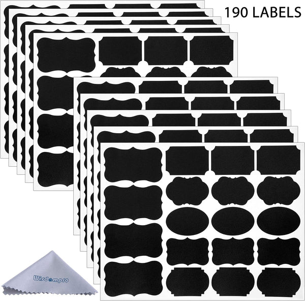 Wisdompro Chalkboard Labels - 190 Pcs Waterproof, Reusable & Removable Stickers for Storage Bins and Containers