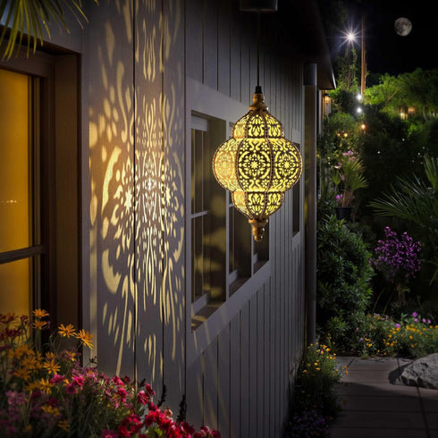 Hapjoy (1 Pack, Hanging Solar Lights Outdoor Garden Decor Solar Lantern Waterproof Plastic Moroccan Outdoor Decorations