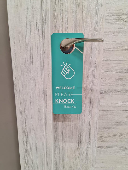 Business Design Do Not Disturb Sign and Welcome Please Knock Door Hanger Sign, 2 Pack for Offices and Meetings