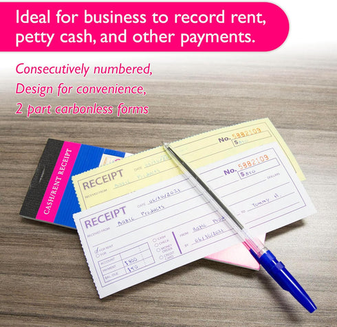 BAZIC PRODUCTS 2-Part 50 Sets 7 1/2" 2 3/4", (50 Sets/Pack), 2-Packs Receipts Book, Money Cash Rent Receipts