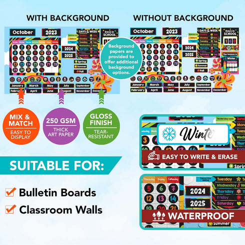 Decorably 154 Pcs Classroom Calendar Set Bulletin Board with Background Papers - School Calendar for Classroom Bulletin