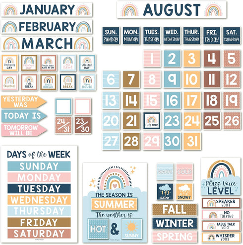 Hadley Designs Boho Calendar For Classroom - Bulletin Board Sets for Teachers, School Calendar for Classroom