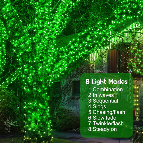 weillsnow 164Ft 500 8 LED Green St. Patrick's Day Lights, Waterproof Twinkle with Memory Functions Green String Lights