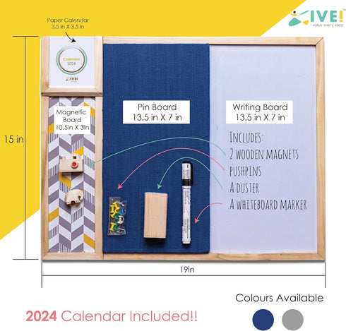 IVEI Combination Board - Pin and White Board Combo, Dry Erase and Bulletin Board, 15in X 19in, All Purpose (Blue)