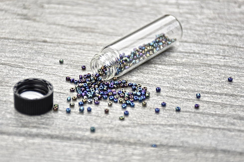 SE Glass Vials, Pack of 144 Leak-Resistant Vials, 2-3/8" x 5/8" Diameter, Clear Glass, Black Plastic Screw Caps, 7 mL