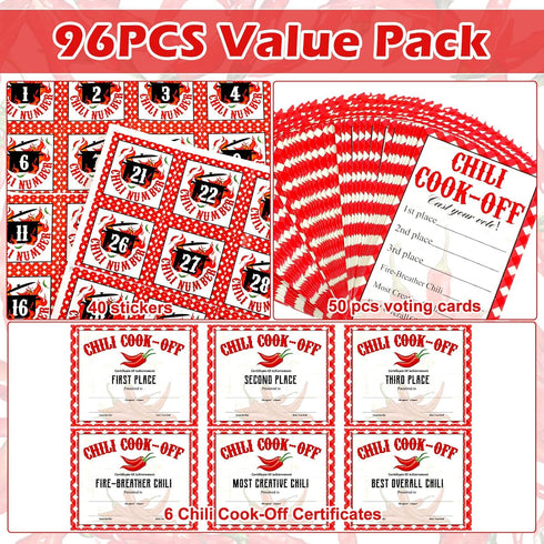 96 Commendation, Tenceur Pcs Chili Cook Off Supplies Include Certificate of Voting Cards and Self Adhesive Number