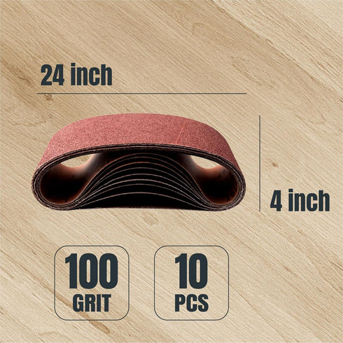 POWERTEC 110080 4 x 24 Inch Sanding Belts, 10PK, 100 Grit Aluminum Oxide Belt Sander Sanding Belt for Oscillating Belt