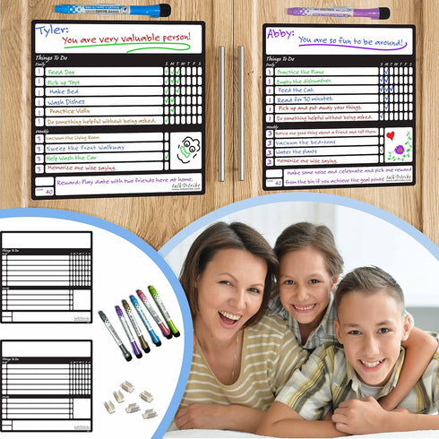Reusable Peel and Stick Whiteboard for Adult and Teen Chores, 2 Pack with Fine Tip Pens