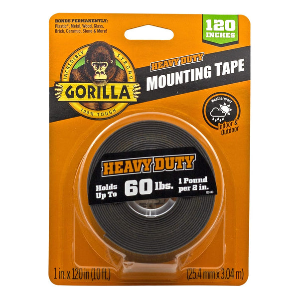Gorilla Heavy Duty Double Sided Mounting Tape, Black, 1" x 120" (Pack of 1), Weatherproof for Indoor/Outdoor