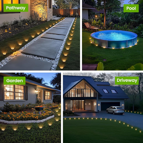 16 Pack PATIOWIN Mini Solar Ground Lights, Solar Powered Pathway Lights, Waterproof Outdoor Light for Garden, Driveway