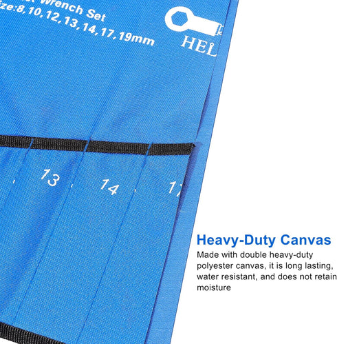 1 Piece 12 Pockets Metric Wrench Tool Roll Up Pouch, Heavy Duty Canvas Organizer Bag (Blue)