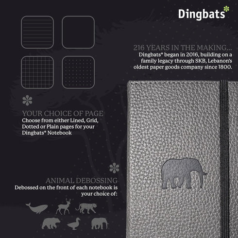 Dingbats* Wildlife A6 Blank Pocket Notebook, PU Leather Hardcover for Work and Travel Journal