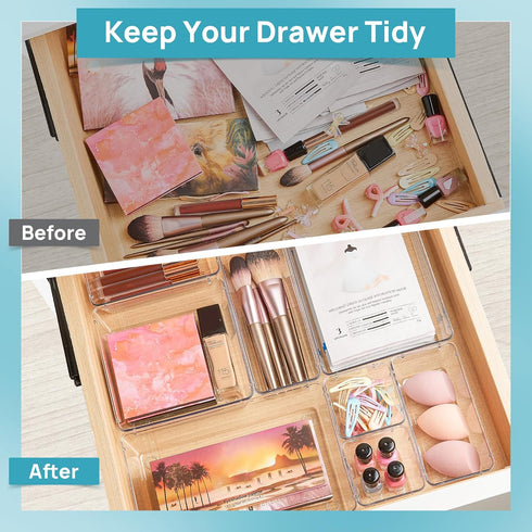 Vtopmart 44 PCS Clear Plastic Drawer Organizers Set, Versatile Storage Containers for Makeup and Office