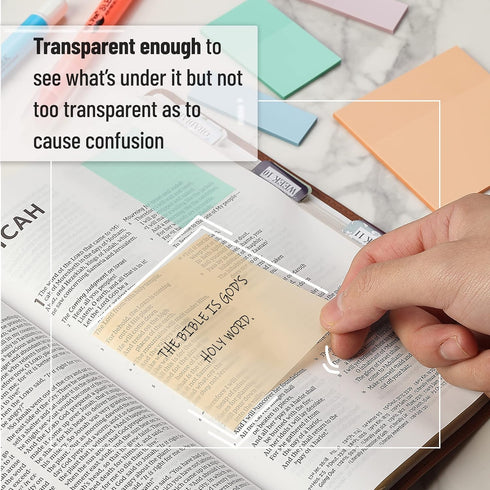 Mr. Pen Transparent Sticky Notes, 200 pcs, Pastel Colors, See Through Sticky Notes for Annotation and Bible Journaling.