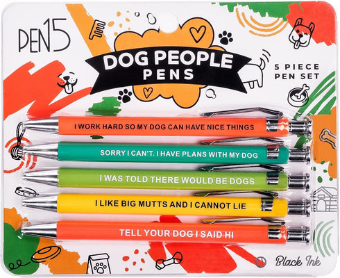 MilkToast Brands Funny Dog People Pens, Snarky Gag Gift Set for Pet Owners or Coworkers, Black Ballpoint Pens