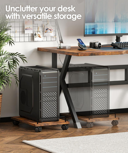 Akxomel 4 Mobile CPU Stand, Computer Tower Stand with Caster Wheels, Under Desk PC Cart for Floor, Industrial PC Tower
