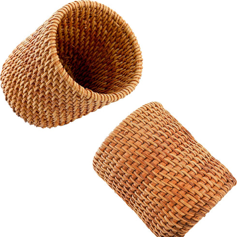 Okllen 2 Pack Handmade Rattan Pencil Holder - Woven Vine Desk Organizer for Makeup Brushes, Office & Home Desktop,