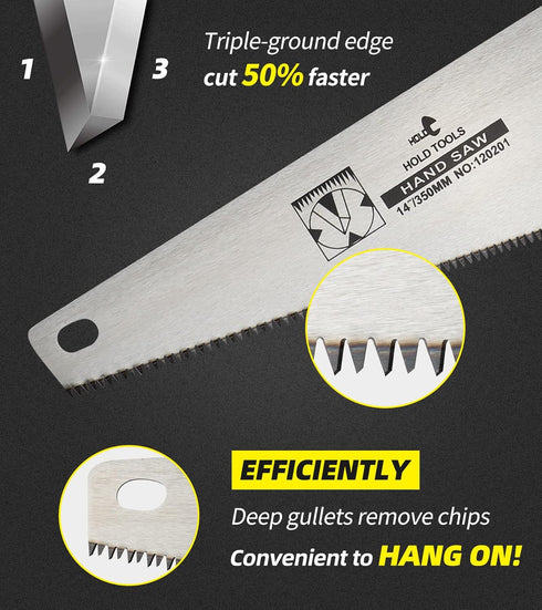 DOWELL 14 in Hand Saw, 11 TPI Fine Cuts Wood Saw for Sawing, Trimming, Gardening, Sharp Blade