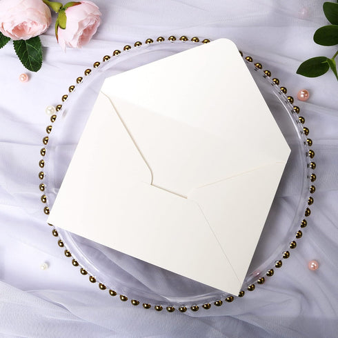 PONATIA 50PCS A7 Thick Shiny Ivory Envelopes, 5.25 x 7.5'' for Invitations, Perfect for 5x7'' Weddings, Christmas Gift