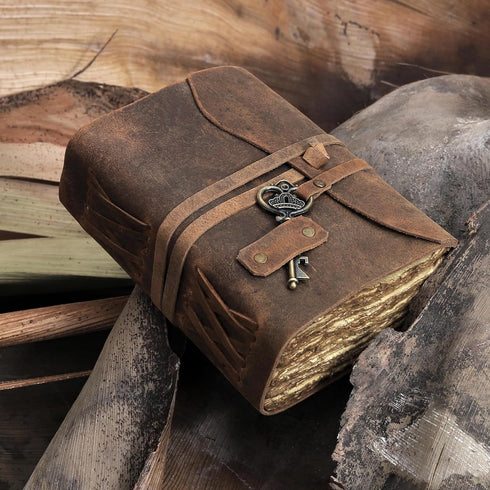 cuero Vintage Leather Journal - Handmade Antique Leather Bound Diary with Deckle Edge Paper, 5x7 Inch, for Men and
