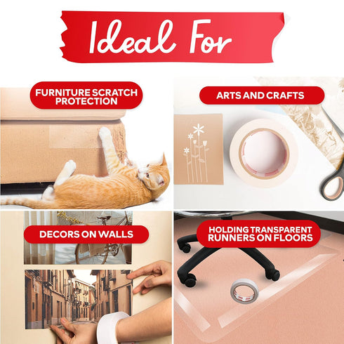 XFasten Clear Double Sided Tape, Removable, 2-Inch by 30-Yards, Ideal for Gift Wrap, Carpets, Woodworking