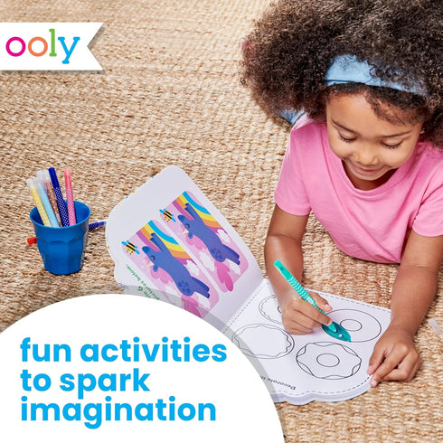 60-Page Ooly Playful Pages Activity Book - Unicorn Party Activity Book with Stickers, Coloring Pages, Mazes & Puzzles