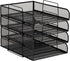 Mind Reader Stackable Paper Tray, 4 Pcs Desktop Organizer, Metal Mesh File Storage, 10.5" L x 13.5" W x 11.25" H, Black
