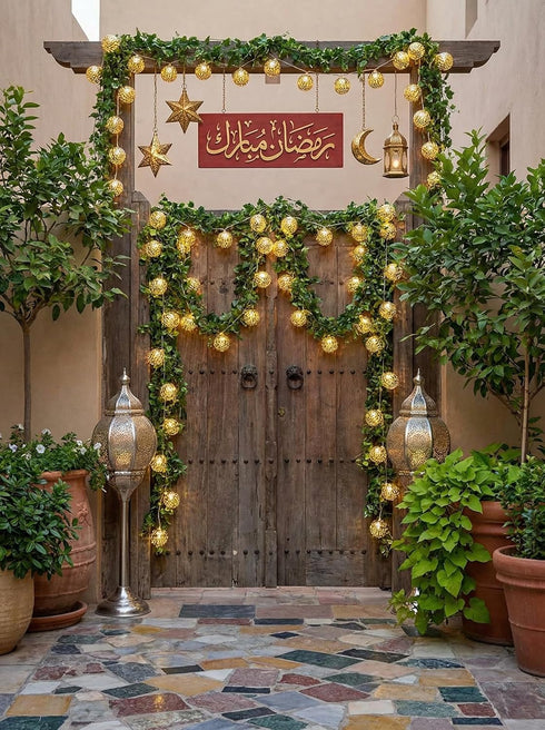 8.5Ft 10 LED Moroccan Style String Lights Plug in, Outdoor Ramadan Decorations String Lights with Silver Metal Ball