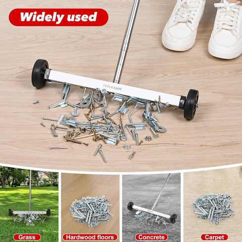 17" Handle,10Lb Tray,15Lb Pen,3Pcs Set TOOLEAGUE Rolling Magnetic Sweeper with Wheels,Telescoping Adjustable Capacity