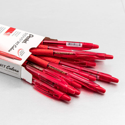 RSVP RT COLORS Retractable Ball Point Pen, Medium Line, Red Barrel, Red Ink, Box of 12 (BK93CRB-B)