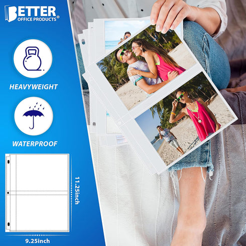 Better Office Products Photo Album Refill Sheets, 5 x 7 Inch, Heavyweight 3 Ring Photo Binder Page Refills