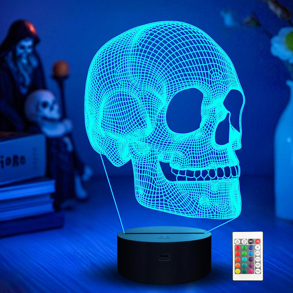 Ammonite Skull Night Light for Kids, 3D Illusion Lamp LED Desk Table