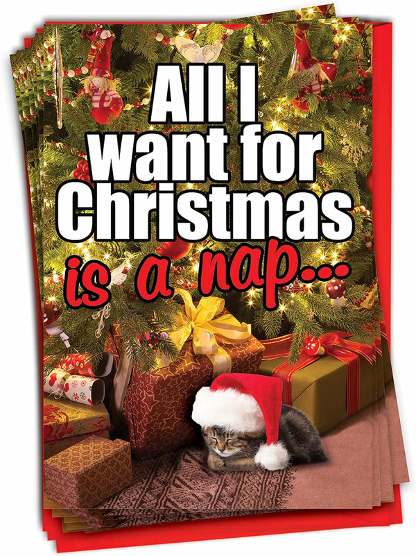NobleWorks 12 Cat Christmas Cards with Envelopes - Holiday Humor Notecard Set for Men, Women (1x12 Design) - Pet Animal