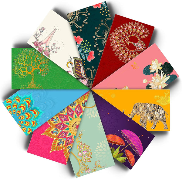 Money Envelopes for Cash, Assorted Colour Designs Money Holder, 10 Pack Gold and Silver Foil Gift Envelope