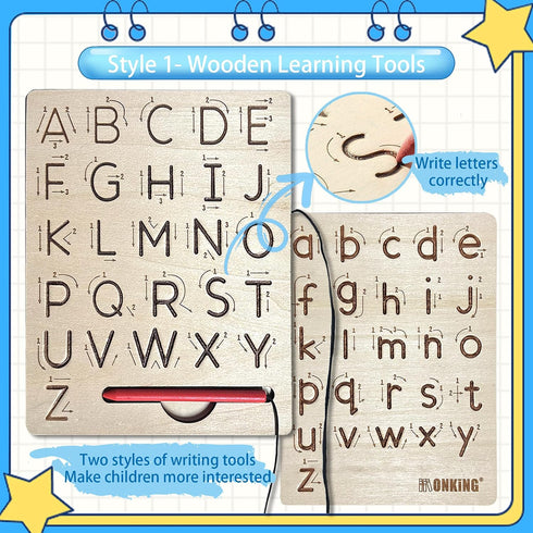Set: 5-Pack 3-8, Large Handwriting Magic Grooved Practice Copybook with Wooden Alphabet Tracing Board, Reusable Letter