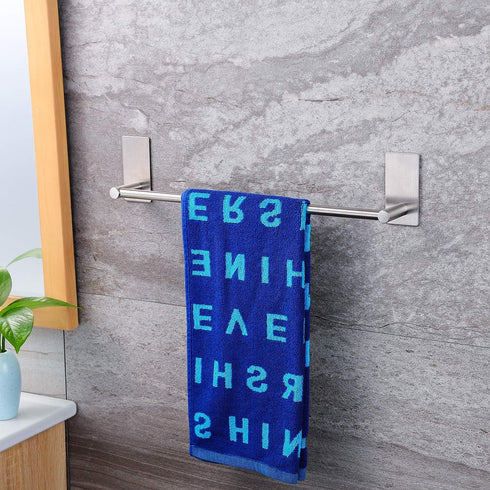 Taozun 16-Inch 2 Packs Towel Bar - Self Adhesive Bathroom Towel Holder with Towel Hooks, Stainless Steel Bathroom