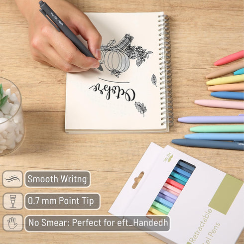 Mr. Pen Retractable Gel Pens, 12 Pack, Black Ink, Fine Point 0.7mm, Cute Aesthetic Pens for Journaling.