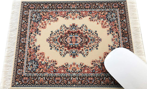Beautiful Oriental Rug Style Mousepad, Beige Miniature Carpet Computer Mouse Pad, Non-Slip