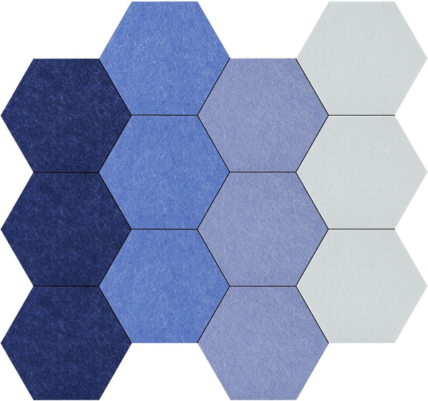 Vienrose Hexagon Felt Bulletin Board, Self Adhesive Pin Board with 35 Push Pins, Blue Series 12 Pack