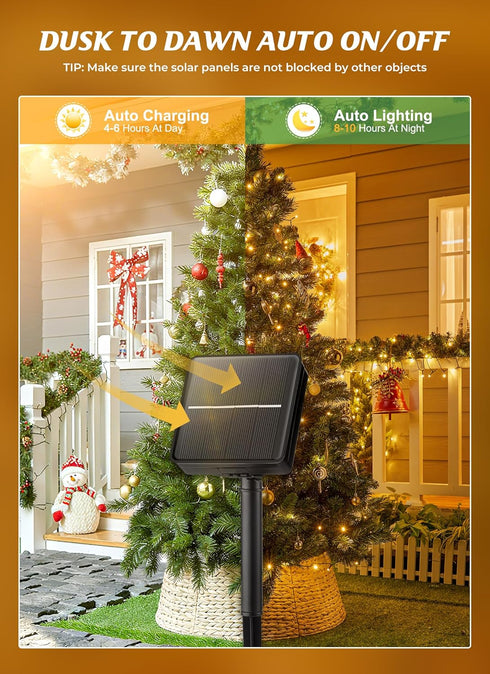 40FT 100 8 Brightown Solar String Lights Outdoor, LED Solar Powered String Lights Waterproof with Modes, Auto On/Off