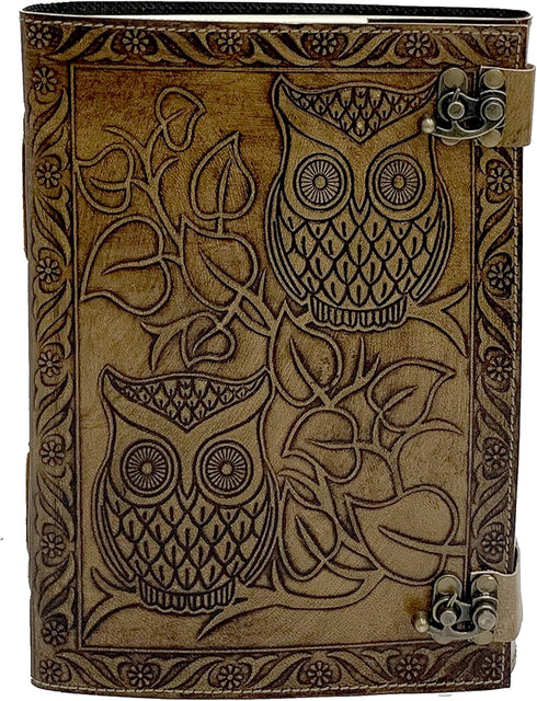 Owl Journal, Leather Owl Emboss Journal, 240 Pages Handmade Paper Journal, Vintage Brown