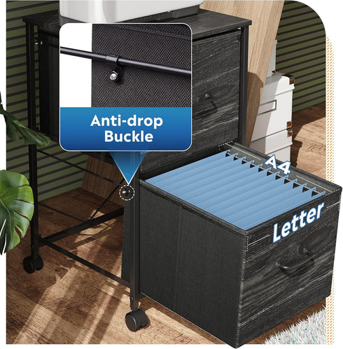 DEVAISE 2 Drawer Mobile File Cabinet, Rolling Printer Stand, Charcoal Black Wood Grain Print