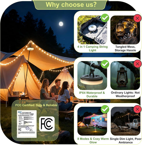 4 1 32.8FT 8 L LOHAS LED Upgraded Camping String Lights, in Quick Recovery Waterproof Camping Lights, with Lighting