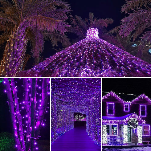 weillsnow 164FT 500 8 164FT) LED Purple Christmas Lights, Modes Waterproof Plug in String Lights for Halloween