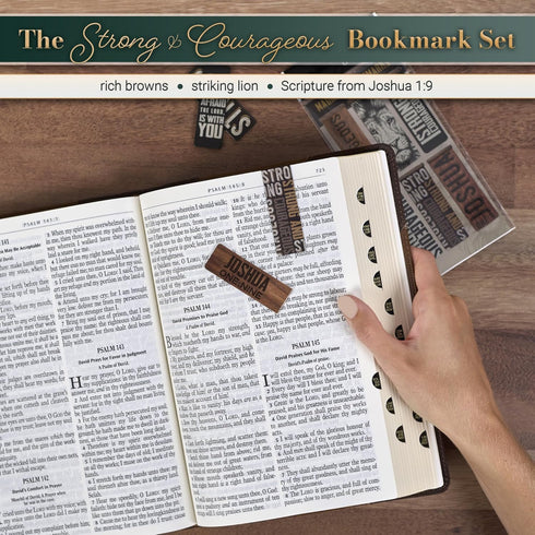 Set Set 6, Christian Art Gifts Magnetic Scripture Bookmark/Pagemarker for Men: Strong & Courageous Lion