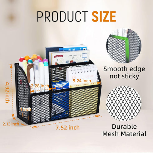 DALTACK Magnetic Pencil Holder, 3-Grid Mesh Magnetic Shelf for Whiteboard, Refrigerator, Locker Organizer