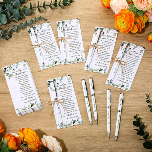 Affrolling 50 Sets Wedding Favors for Guests Bulk Retractable Ballpoint Pen Thank You Cards with Hemp Rope Bridal