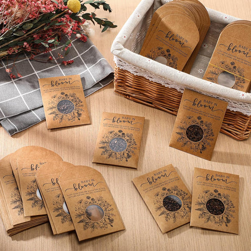 Fumete Baby Shower Party Favor Baby in Bloom Packet Kraft Bags with Window Envelopes, Resealable Organizer Storage Bag