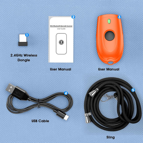 symcode 1D 3-in-1 2.4G Bluetooth Barcode Scanner Mini Small Wireless Bar Code Scanner Bluetooth & Wireless & USB Wired